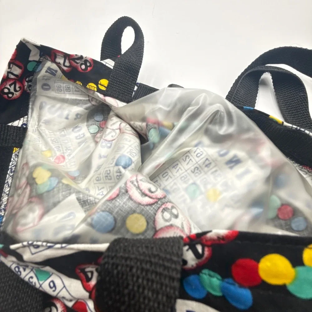 Bingo Card Print Tote Bag Set of 2 Black Novelty Gaming Shoulder Bags Retro